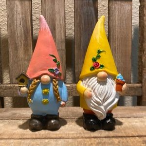 Spring Garden Gnomes Set Of 2, Small Resin Gnome Couple, Gnome Decor Set